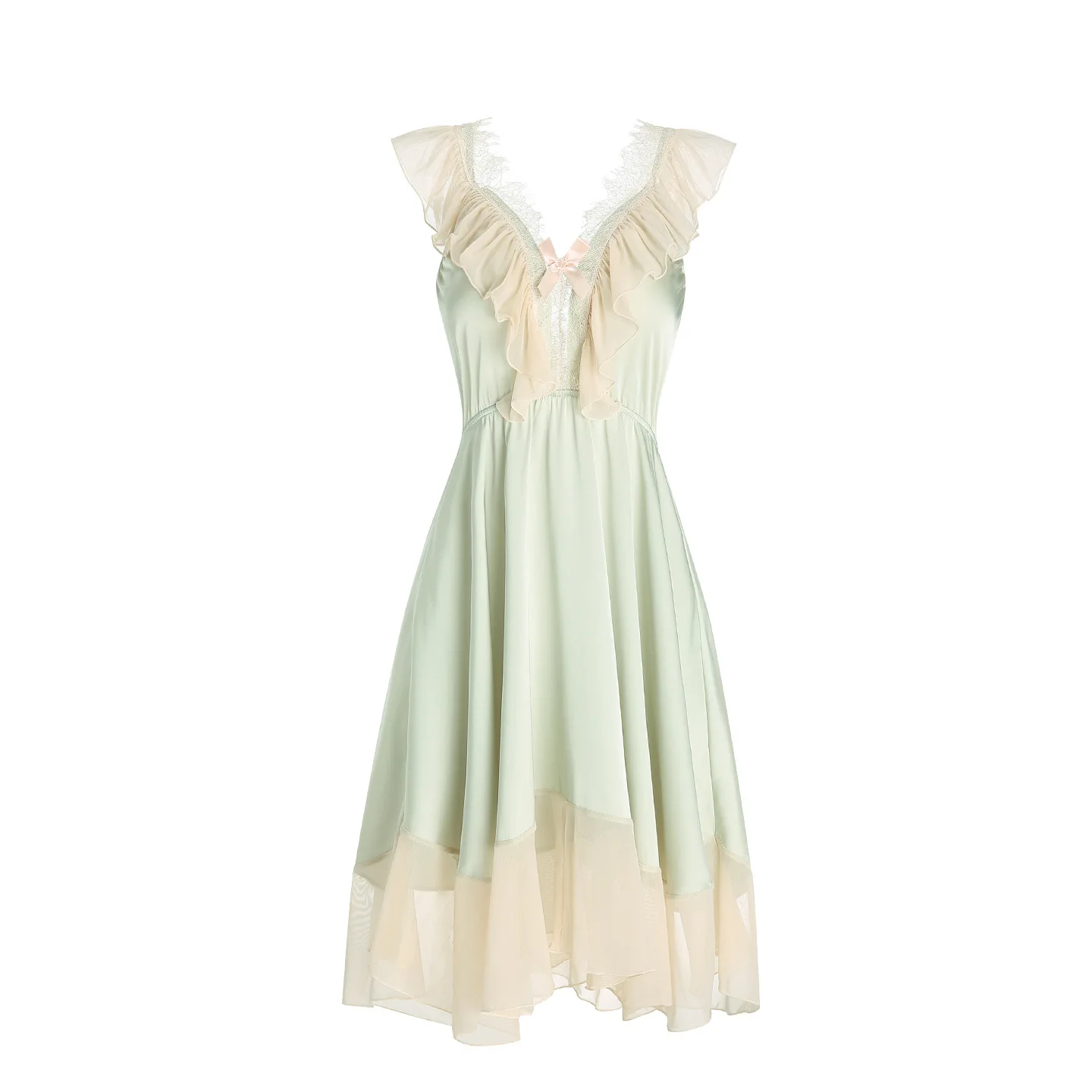 Sexy Sweet Lace Satin Deep V-neck With Chest Pads Two-way Wear Waist-cinching Camisole Nightdress Home Wear Casual Dress BNH4
Sexy Sweet Lace Satin Deep V-neck With Chest Pads Two-way Wear Waist-cinching Camisole Nightdress Home Wear Casual Dress BNH4