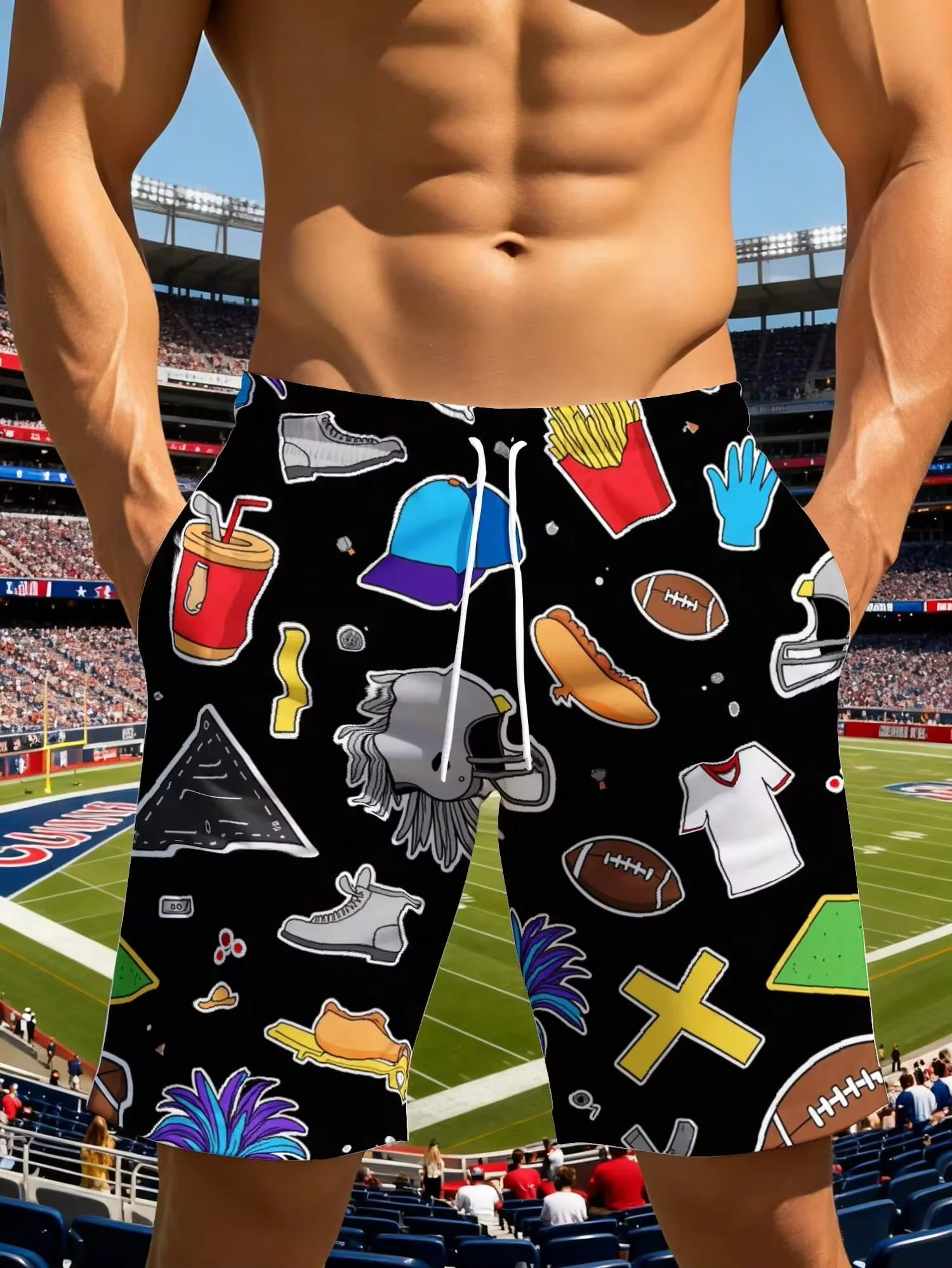 Men's Lightweight Soft Beach Shorts Loose Football Gear And Snacks Pattern Vacation Beach Party Wear
Men's Lightweight Soft Beach Shorts Loose Football Gear And Snacks Pattern Vacation Beach Party Wear