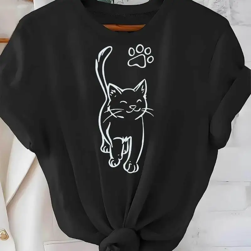 Women's Cute Cat Graphic T-shirt Pet Lover Kitten Paw Print Top Casual Loose Fit T-shirt for Daily Wear
Women's Cute Cat Graphic T-shirt Pet Lover Kitten Paw Print Top Casual Loose Fit T-shirt for Daily Wear