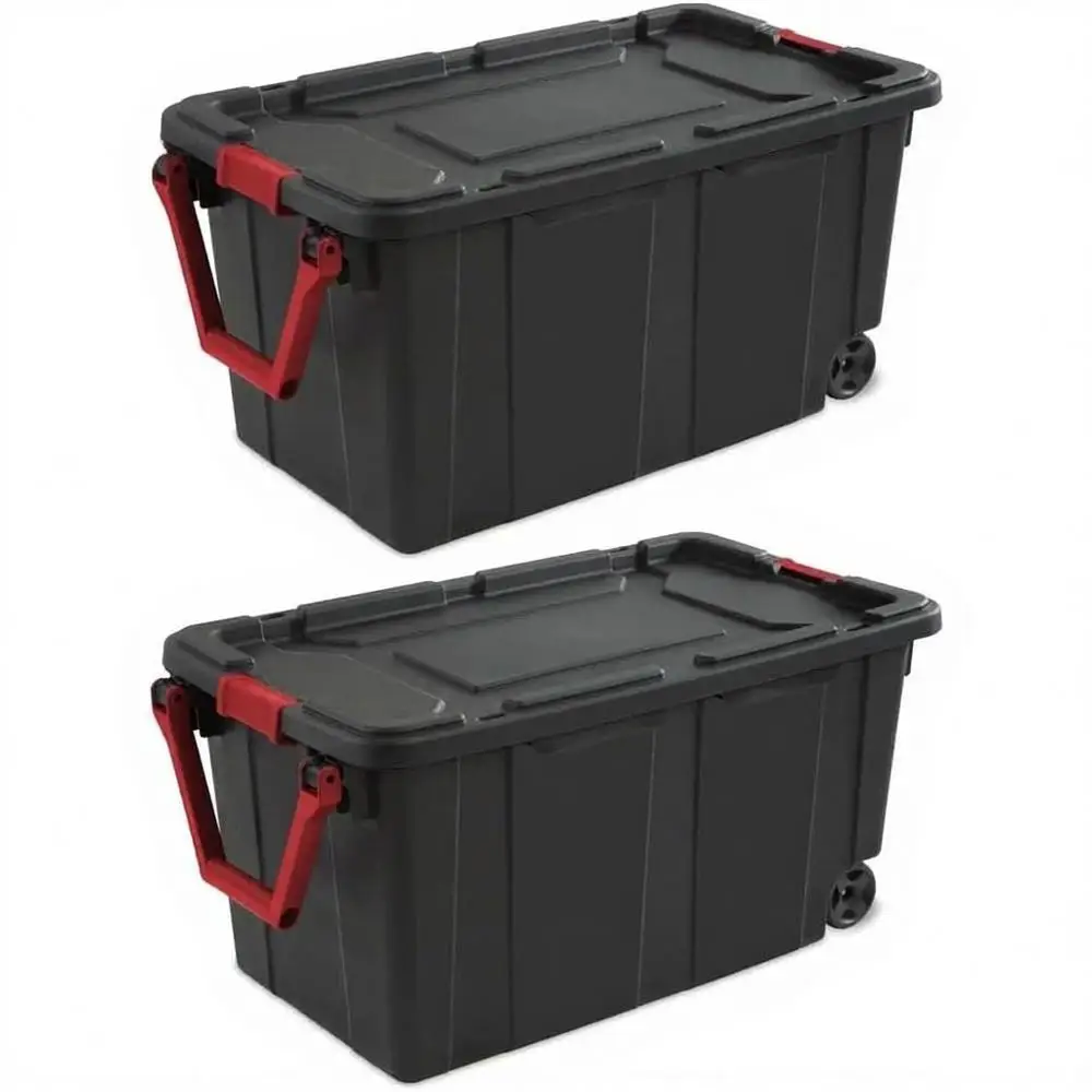 40 Gallon Wheeled Industrial Tote Plastic Storage Bin Set of 2
40 Gallon Wheeled Industrial Tote Plastic Storage Bin Set of 2