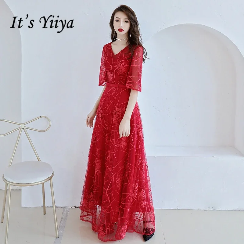 It's YiiYa Customized Evening Dress Red V-neck Short Sleeve Embroidery Floor-length A-line Plus size Woman Party Formal Gowns
It's YiiYa Customized Evening Dress Red V-neck Short Sleeve Embroidery Floor-length A-line Plus size Woman Party Formal Gowns