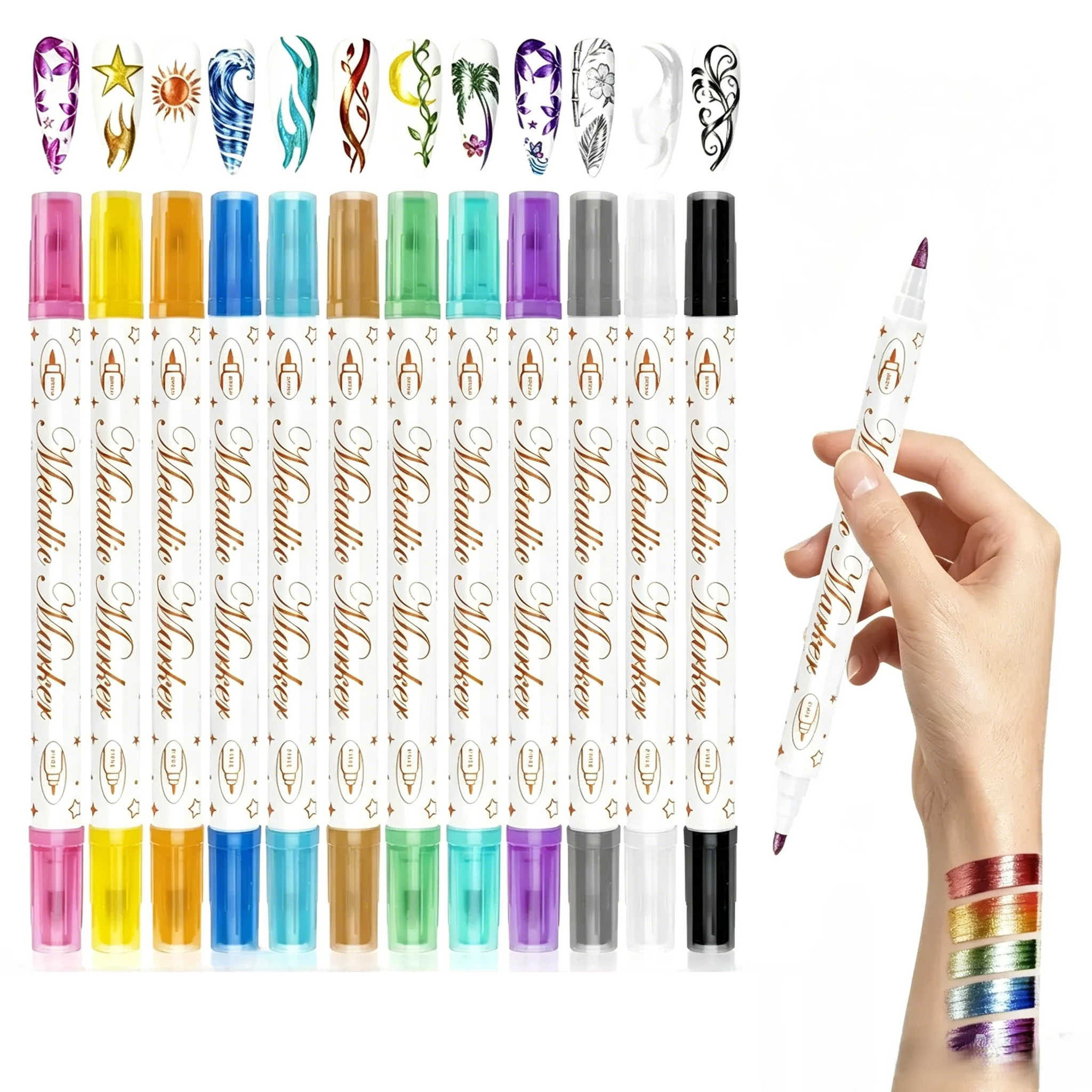 12Pcs Double-Ended Metallic Acrylic Markers Set - Fine & Brush Tip Water-Based Paint Pens for Art Craft DIY on Paper Wood Glass
12Pcs Double-Ended Metallic Acrylic Markers Set - Fine & Brush Tip Water-Based Paint Pens for Art Craft DIY on Paper Wood Glass