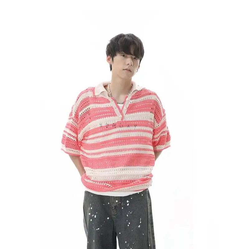 Summer Blue Green Pink Striped Short Sleeve Polo Men T Shirt Fashion Oversize Breathable High Quality Couple T2023 Trend New Top
Summer Blue Green Pink Striped Short Sleeve Polo Men T Shirt Fashion Oversize Breathable High Quality Couple T2023 Trend New Top