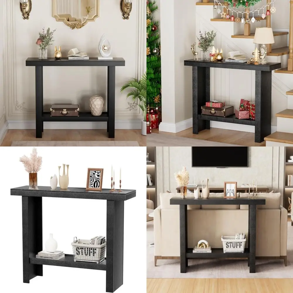 Современный консольный столик для хранения вещей для узких прихожей, гостиной и фойе черного цвета с полками
Современный консольный столик для хранения вещей для узких прихожей, гостиной и фойе черного цвета с полками