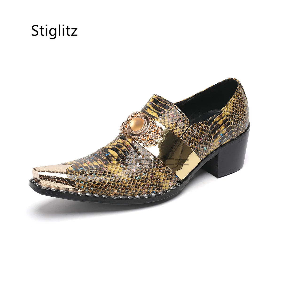 Snake Grain Dress Leather Shoes for Men Gemstone Buckle Genuine Metal Pointed Toe Shoes High Heels Wedding Stage Male Shoes
Snake Grain Dress Leather Shoes for Men Gemstone Buckle Genuine Metal Pointed Toe Shoes High Heels Wedding Stage Male Shoes