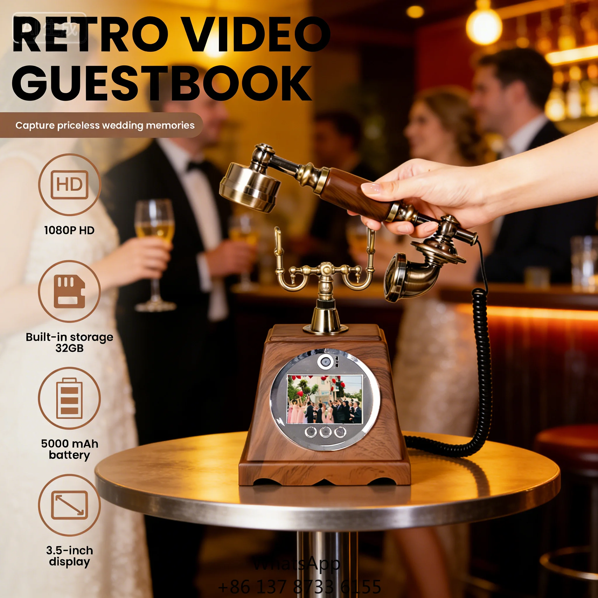 New Arrival Retro Cordless Video Message Phone ,Wedding Guest Photo Blessing Book , Wireless Video Message