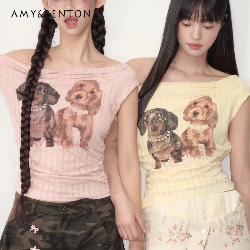 Original Retro American Girl Print Slanted Shoulder Women's Tees 2025 Summer New Slimming Versatile Short Sleeve T-shirt Ladies
Original Retro American Girl Print Slanted Shoulder Women's Tees 2025 Summer New Slimming Versatile Short Sleeve T-shirt Ladies