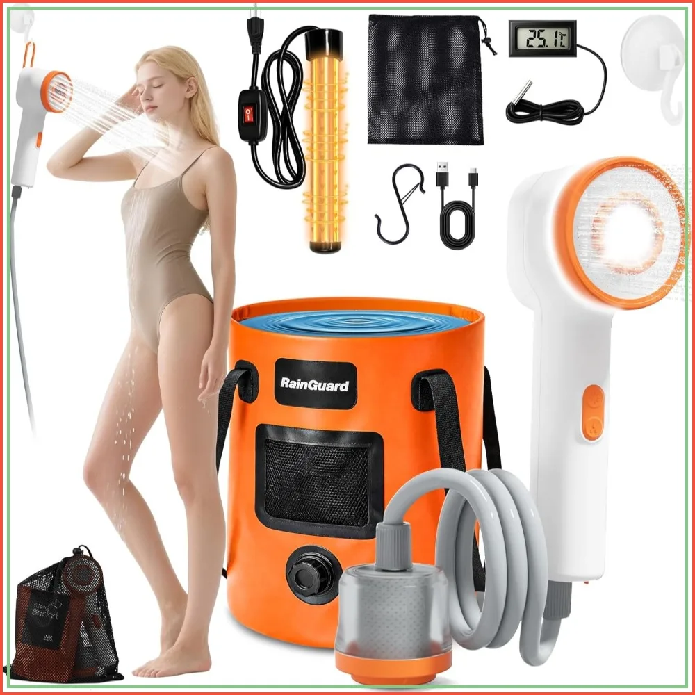 Portable Camping Shower, Rechargeable Filtered Shower Head with LED Light & Pump, Foldable Bucket, Outdoor for Camping, Car Wash, Pet Bath
Portable Camping Shower, Rechargeable Filtered Shower Head with LED Light & Pump, Foldable Bucket, Outdoor for Camping, Car Wash, Pet Bath