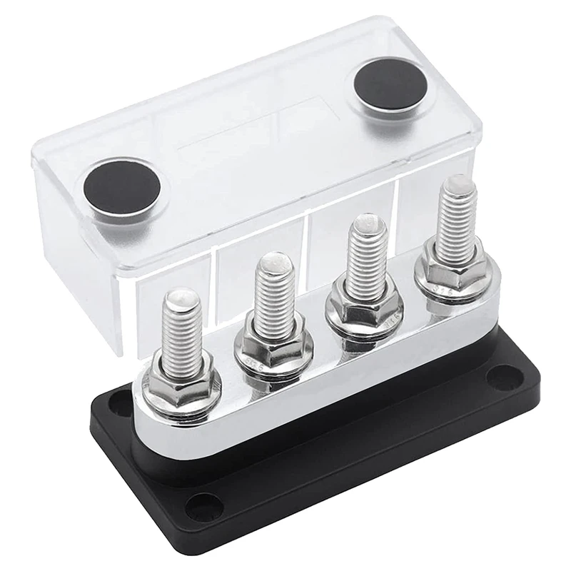 FULL-600A Bus Bar 4-Stud (3/8 Inch) M10 High Current Copper Busbar Terminal Block Marine DC 12V 24V 48V With Cover
FULL-600A Bus Bar 4-Stud (3/8 Inch) M10 High Current Copper Busbar Terminal Block Marine DC 12V 24V 48V With Cover