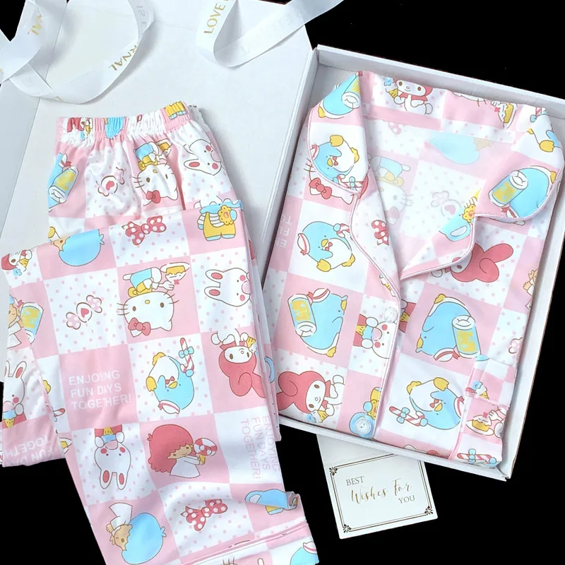 Женский пижамный комплект с принтом Sanrio, Hello Kitty, осенняя Милая пижама с длинным рукавом, длинные штаны, Удобный домашний комплект одежды
Женский пижамный комплект с принтом Sanrio, Hello Kitty, осенняя Милая пижама с длинным рукавом, длинные штаны, Удобный домашний комплект одежды