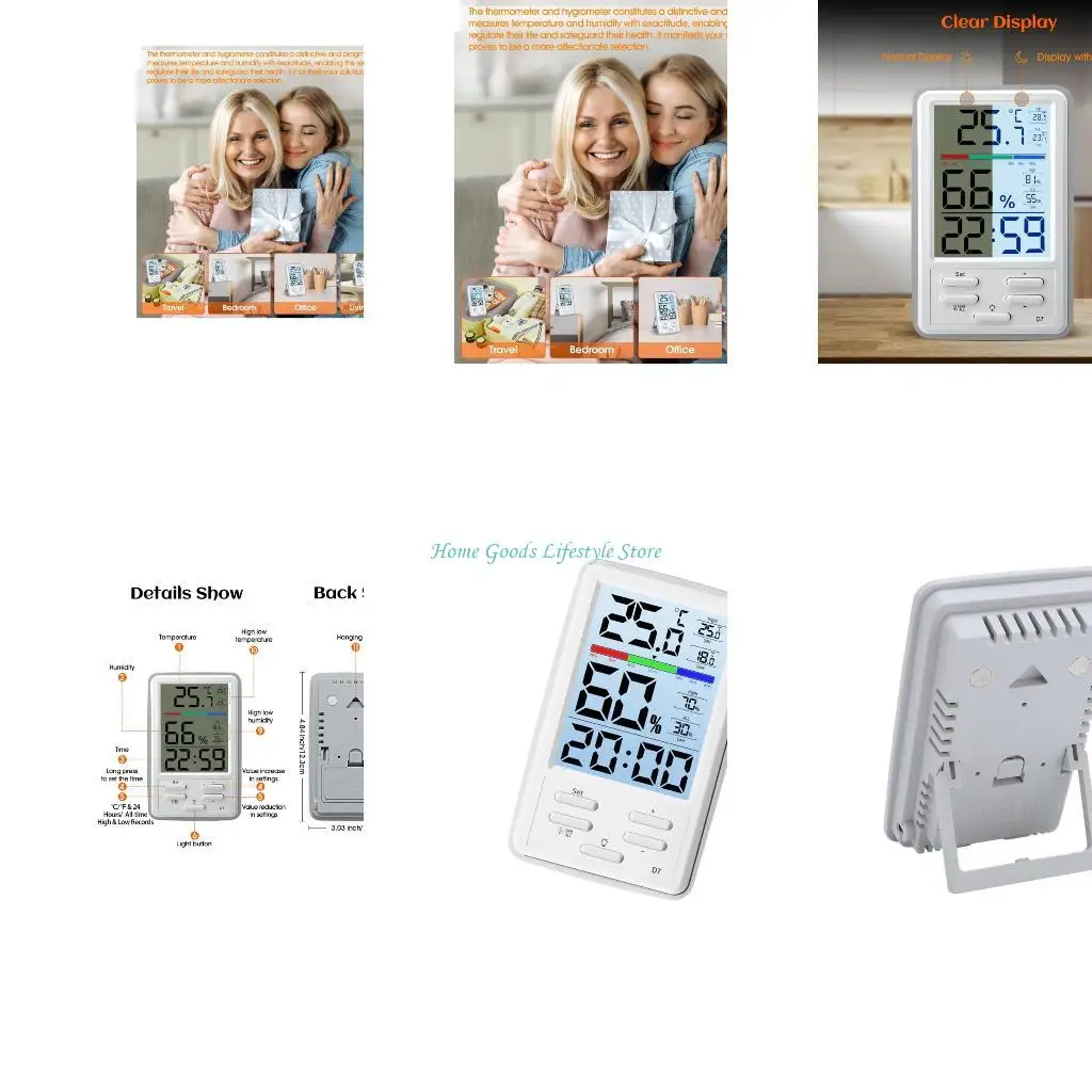 E74E Внутренний цифровой гигрометр-термометр с легко читаемым ЖК-дисплеем с подсветкой для домашнего офиса, кухни, подвала
E74E Внутренний цифровой гигрометр-термометр с легко читаемым ЖК-дисплеем с подсветкой для домашнего офиса, кухни, подвала