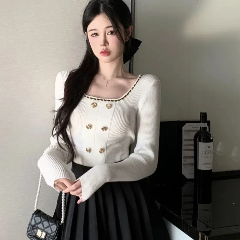 Design Inspired Square Neck Slim Fit Long Sleeved Knitted Base Shirt for Women's Autumn Sexy Hot Girl Top Trend E4140
Design Inspired Square Neck Slim Fit Long Sleeved Knitted Base Shirt for Women's Autumn Sexy Hot Girl Top Trend E4140