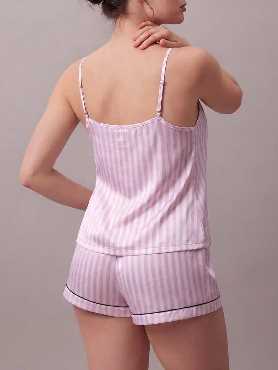 Pink Striped Satin Camisole Top And Shorts Pajama Set For Women
Pink Striped Satin Camisole Top And Shorts Pajama Set For Women