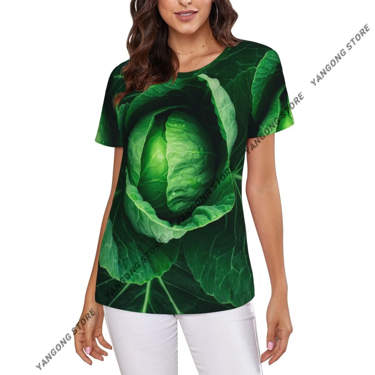 Женская футболка с капустой, женские повседневные топы с круглым вырезом и короткими рукавами, футболки, одежда 
Женская футболка с капустой, женские повседневные топы с круглым вырезом и короткими рукавами, футболки, одежда