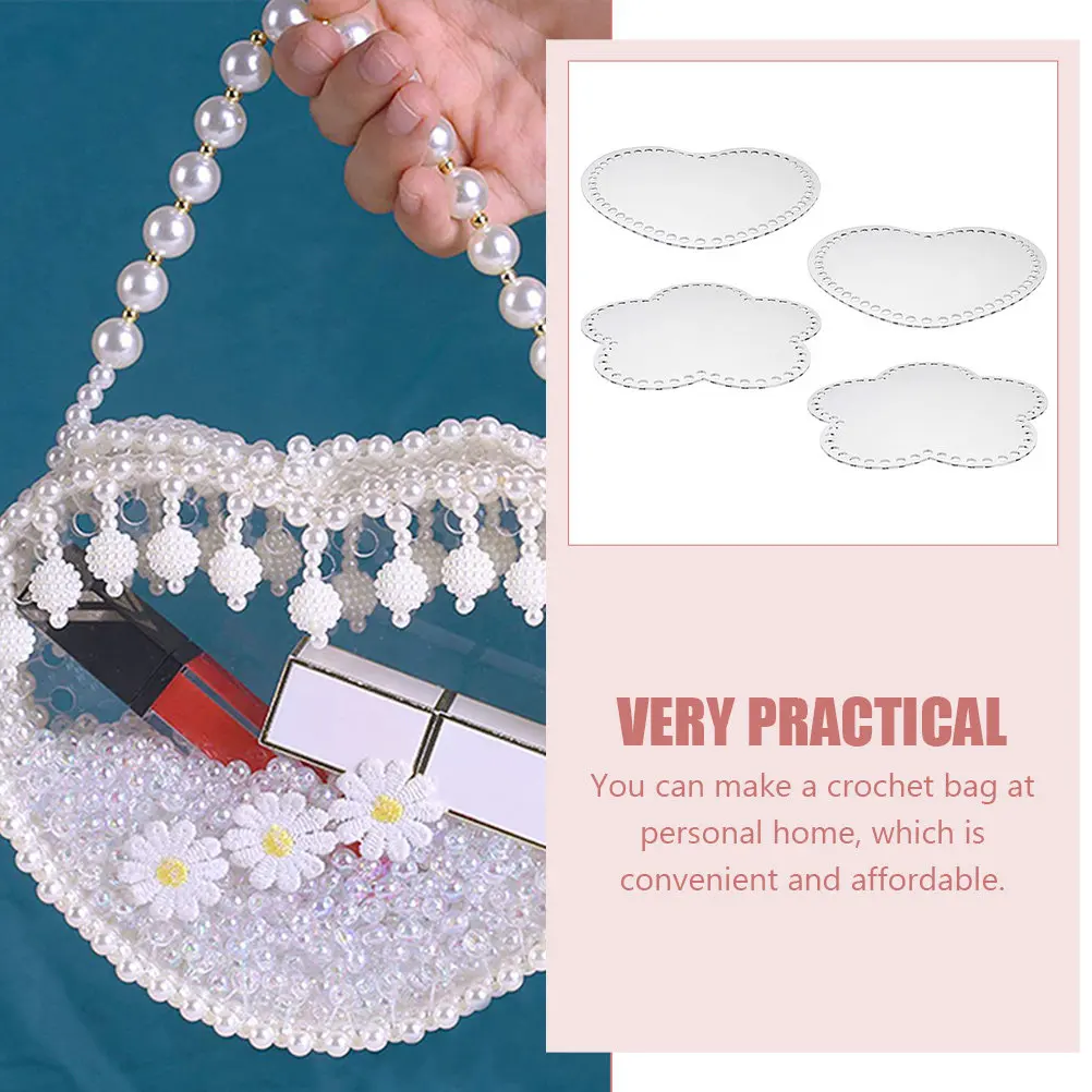 4 шт. акриловых оснований для сумок в форме сердца и цветка, материалы для вязания крючком, аксессуары для плетения корзин, DIY-наборы
4 шт. акриловых оснований для сумок в форме сердца и цветка, материалы для вязания крючком, аксессуары для плетения корзин, DIY-наборы