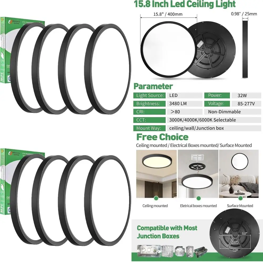 15.8 32W LED Flush Mount Ceiling Light, 3480 Lumens, 3000K-6000K CCT Adjustable, Suitable for Hallway, Kitchen, Bedroom, Laundry
15.8 32W LED Flush Mount Ceiling Light, 3480 Lumens, 3000K-6000K CCT Adjustable, Suitable for Hallway, Kitchen, Bedroom, Laundry