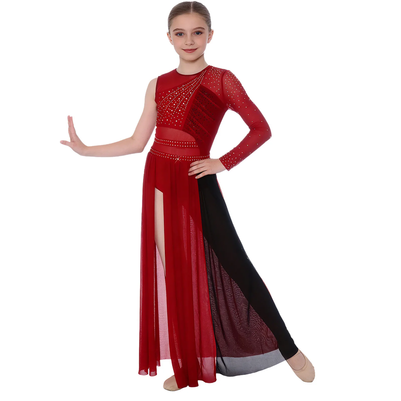 Kids Girls Figure Skating Ballet Latin Maxi Dress Sparkly Rhinestones Color Block Side Split Mesh Hem Stage Performance Costume
Kids Girls Figure Skating Ballet Latin Maxi Dress Sparkly Rhinestones Color Block Side Split Mesh Hem Stage Performance Costume