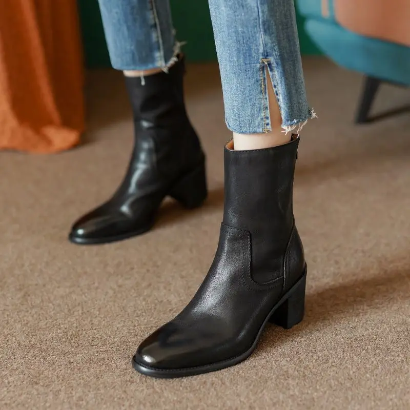 Thick Heel Woman Ankle Boots Round Toe Elegant Winter Boots Women Shoes Back Zipper Spring Autumn Soft Cowhide Ladies Warm Shoes
Thick Heel Woman Ankle Boots Round Toe Elegant Winter Boots Women Shoes Back Zipper Spring Autumn Soft Cowhide Ladies Warm Shoes