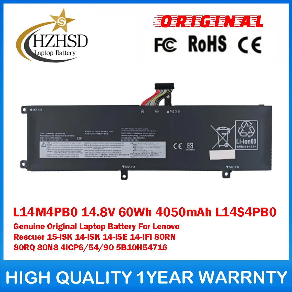 L14M4PB0 14.8V 60Wh 4050mAh L14S4PB0 Genuine Original Laptop Battery For Lenovo Rescuer 15-ISK 14-ISK 14-ISE/IFI 80RN 80RQ 80N8
L14M4PB0 14.8V 60Wh 4050mAh L14S4PB0 Genuine Original Laptop Battery For Lenovo Rescuer 15-ISK 14-ISK 14-ISE/IFI 80RN 80RQ 80N8