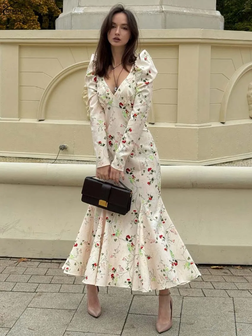 Oymimi Casual Apricot Print Dresses For Woman Fashion Deep V-Neck Long Sleeve Dresses Elegant Ruffled Ankle-Length Dress Female
Oymimi Casual Apricot Print Dresses For Woman Fashion Deep V-Neck Long Sleeve Dresses Elegant Ruffled Ankle-Length Dress Female