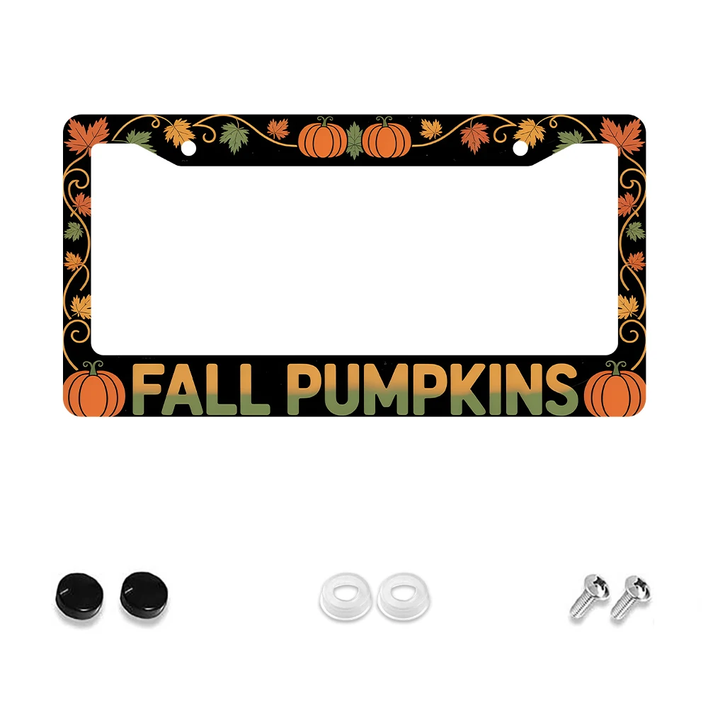 1pc Black Aluminum 2-Hole License Plate Frame with Pumpkin and Leaf Pattern, 6x12 Inches, Includes Screw Kit, Retro Novelty Car
1pc Black Aluminum 2-Hole License Plate Frame with Pumpkin and Leaf Pattern, 6x12 Inches, Includes Screw Kit, Retro Novelty Car