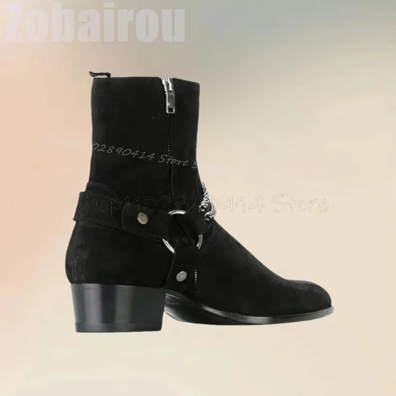 Metal Chain Belt Fastener Decor Black Mid Calf Boots Fashion Side Zipper Men Boots Luxury Handmade Party Office Men Casual Shoes
Metal Chain Belt Fastener Decor Black Mid Calf Boots Fashion Side Zipper Men Boots Luxury Handmade Party Office Men Casual Shoes