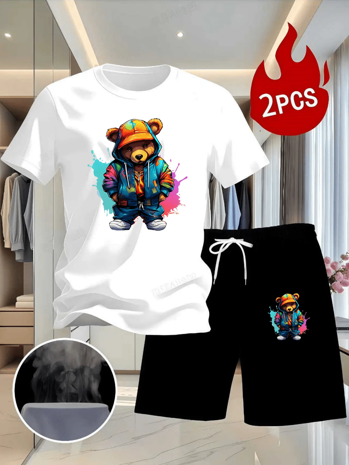 Men Summer 2Pcs High Street Tracksuit Colorful Graffiti Bear Print Short Sleeve T-Shirt + Shorts Casual Sports Outfit
Men Summer 2Pcs High Street Tracksuit Colorful Graffiti Bear Print Short Sleeve T-Shirt + Shorts Casual Sports Outfit
