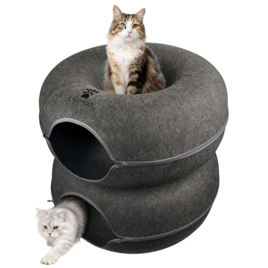 Indoor cat tunnel bed felt material dark grey 2-level detachable design with scratch-resistant donut cave and peekaboo tube sup
Indoor cat tunnel bed felt material dark grey 2-level detachable design with scratch-resistant donut cave and peekaboo tube sup