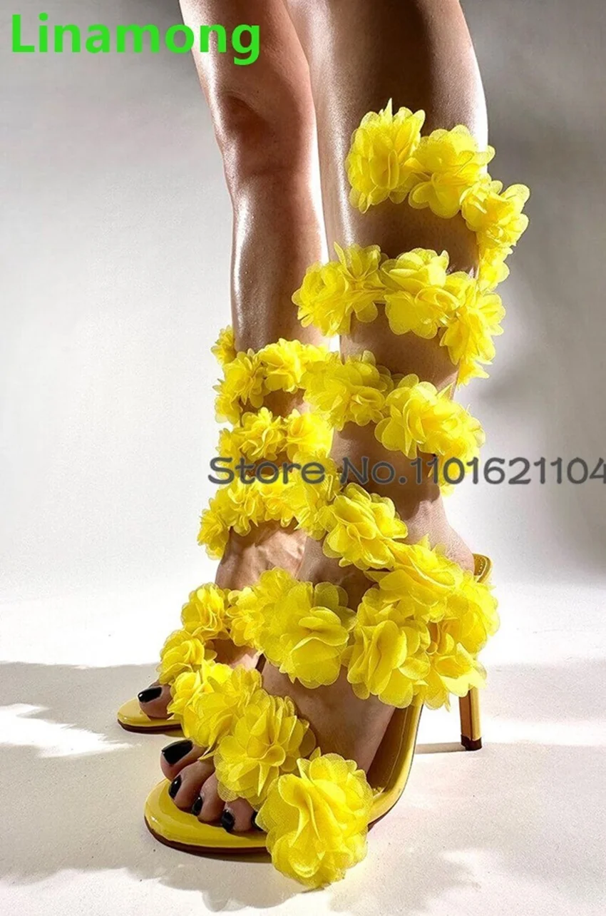 Flowers Mide-calf Twine Thin High Heel Sandals For Female Women 2024 New Round Toe Sexy Elegant Summer Runway Slingback Shoes
Flowers Mide-calf Twine Thin High Heel Sandals For Female Women 2024 New Round Toe Sexy Elegant Summer Runway Slingback Shoes