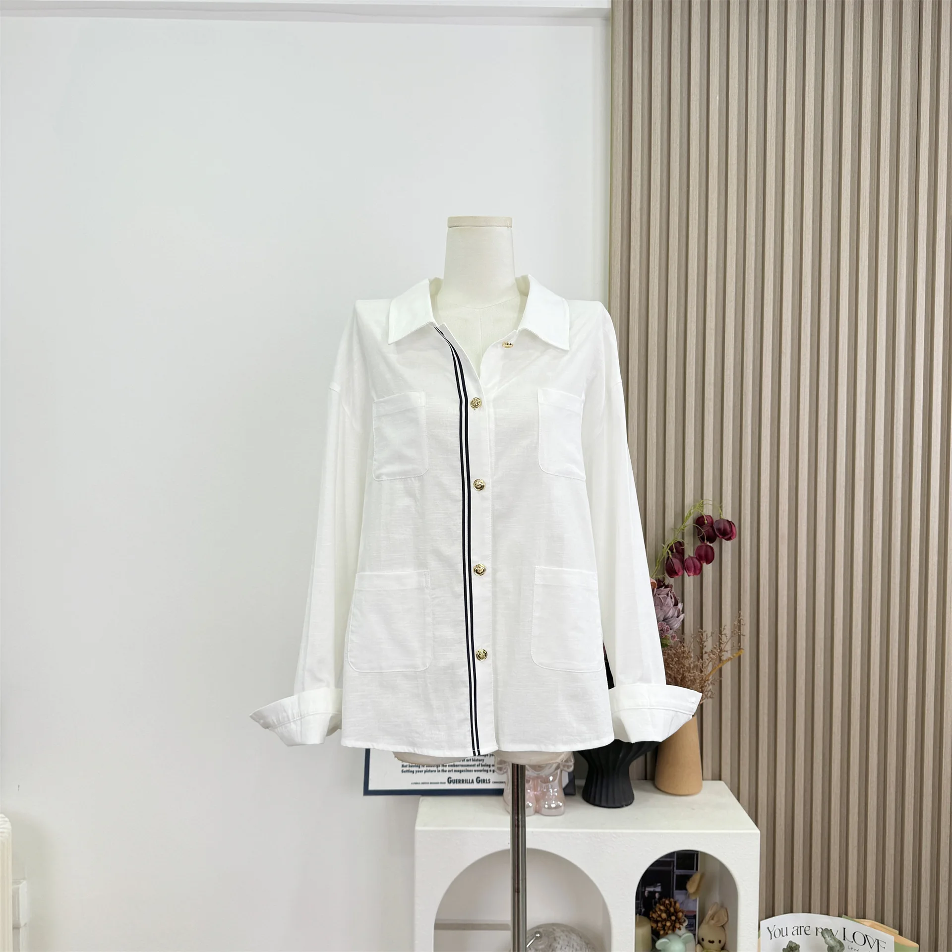 Linen retro lazy style white shirt for women's spring and summer sexy top
Linen retro lazy style white shirt for women's spring and summer sexy top