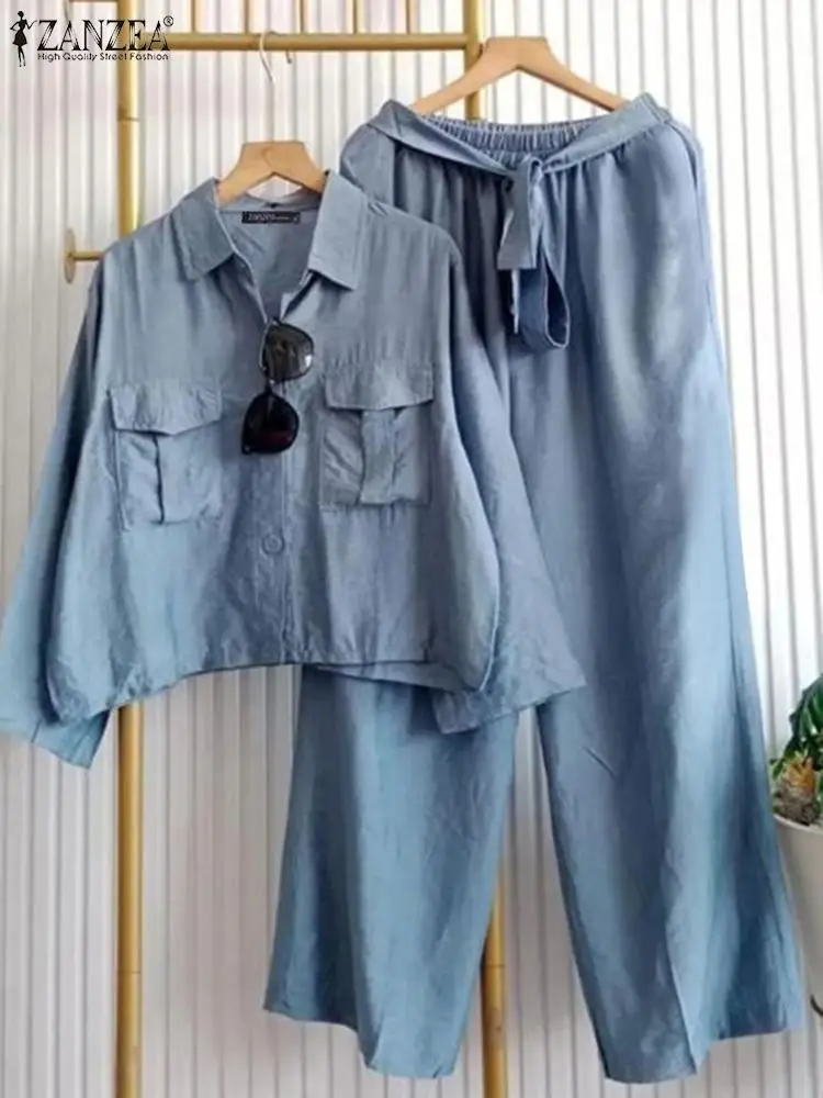 2024 ZANZEA Korean Fashion Set Women Casual Long Sleeve Pocket Tops Long Elastic Waist Wide Leg Pants Turn-Down Collar Suits
2024 ZANZEA Korean Fashion Set Women Casual Long Sleeve Pocket Tops Long Elastic Waist Wide Leg Pants Turn-Down Collar Suits