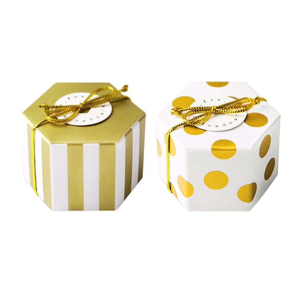 50 pcs Hexagonal Candy Boxes Golden Bronzing Stripe Dots Gift Packaging Wedding Party Favors Birthday Chocolate Holders
50 pcs Hexagonal Candy Boxes Golden Bronzing Stripe Dots Gift Packaging Wedding Party Favors Birthday Chocolate Holders