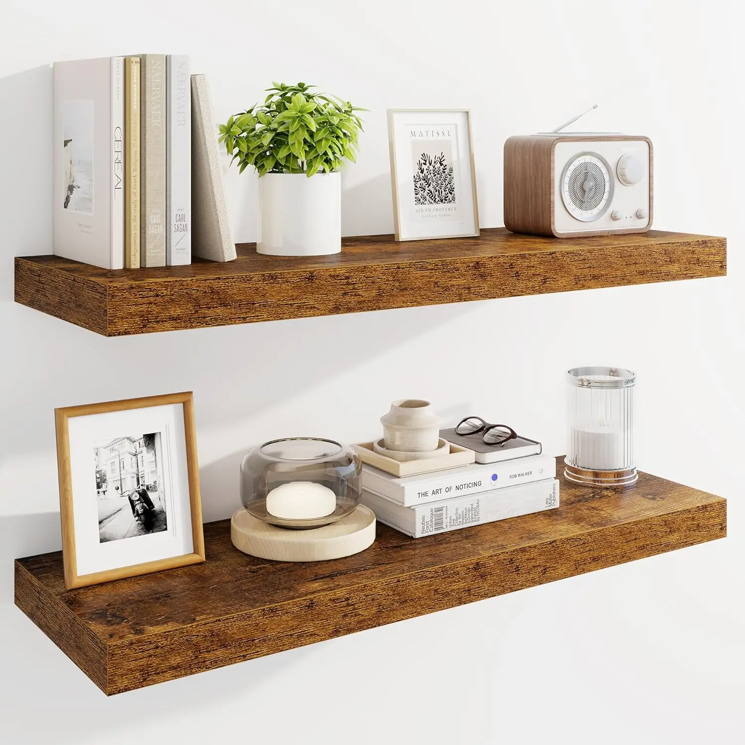 30" Floating Shelves for Wall, Wooden Shelves with Invisible Brackets Set of 2, Rustic Farmhouse Wall Mounted Shelf for Kitchen Bathroom Living Room Study, Rustic Brown
30" Floating Shelves for Wall, Wooden Shelves with Invisible Brackets Set of 2, Rustic Farmhouse Wall Mounted Shelf for Kitchen Bathroom Living Room Study, Rustic Brown