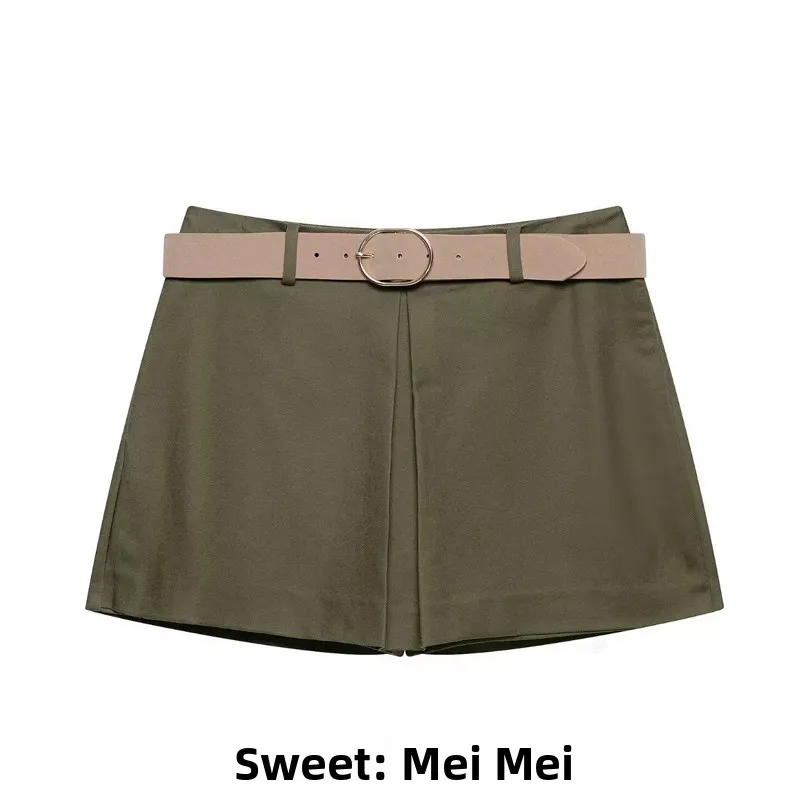 New Summer Women's Casual Pleated Short Skirt Pants with Pocket And Belt Pure Color mid Waist Fashionable 3046098
New Summer Women's Casual Pleated Short Skirt Pants with Pocket And Belt Pure Color mid Waist Fashionable 3046098