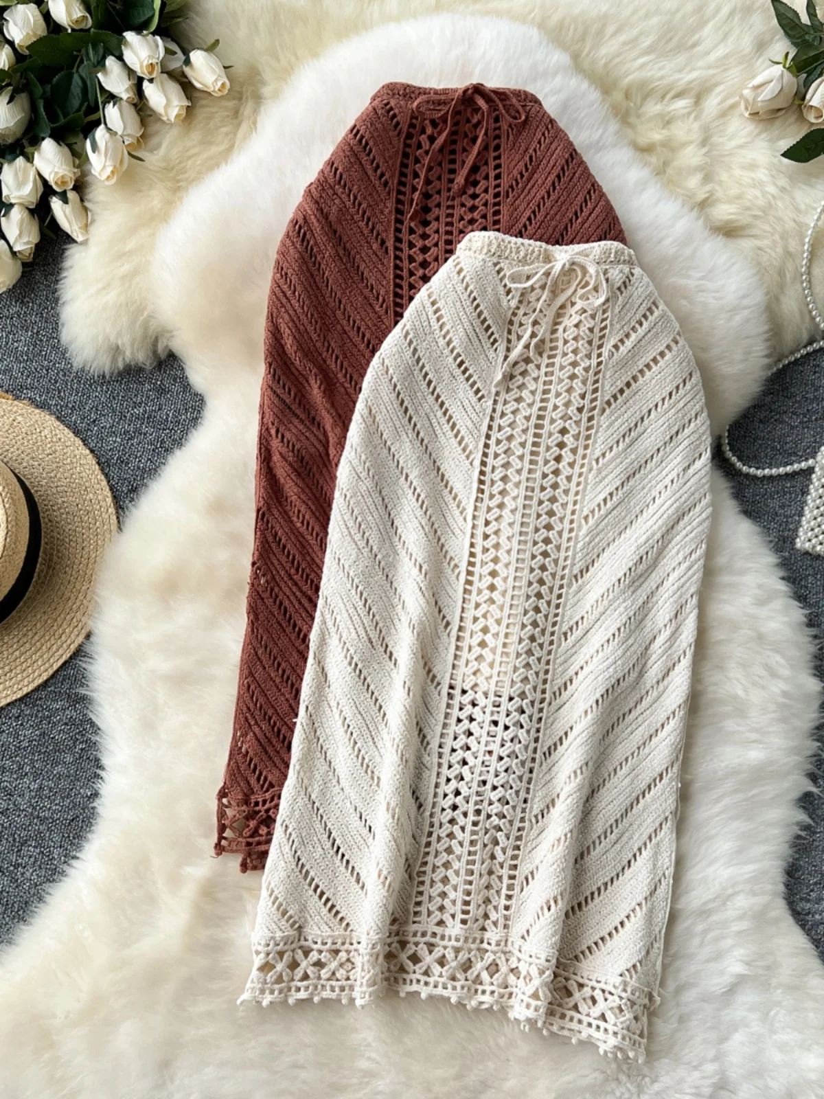 Foamlina Ins Fashion Women's Skirt Solid Drawstring Lace-up High Waist Hollow Out Crochet Lace Knitted Midi Beach Holiday Skirts
Foamlina Ins Fashion Women's Skirt Solid Drawstring Lace-up High Waist Hollow Out Crochet Lace Knitted Midi Beach Holiday Skirts