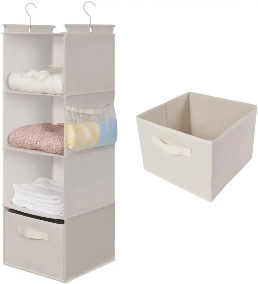 4-Shelf Hanging Closet Organizer, Space Saver, Cloth Shelves with 2 Side Pockets, Foldable Beige
4-Shelf Hanging Closet Organizer, Space Saver, Cloth Shelves with 2 Side Pockets, Foldable Beige