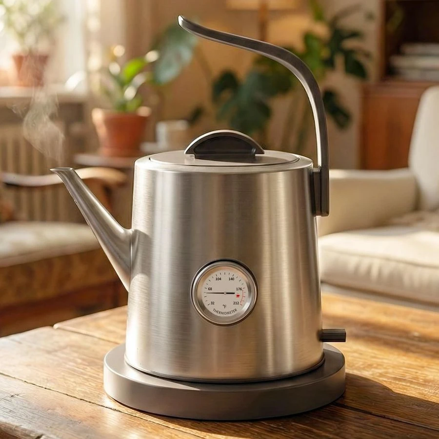 Electric Tea Kettle with Thermometer,1.0L Gooseneck Electric Kettle,304 Stainless Steel,Auto ShutOff,1200W Pour Over Coffee Pot
Electric Tea Kettle with Thermometer,1.0L Gooseneck Electric Kettle,304 Stainless Steel,Auto ShutOff,1200W Pour Over Coffee Pot