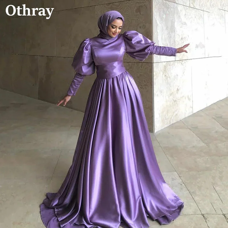 Othray Purple Muslim Evening Dresses Satin High Neck Puff Long Sleeves Dubai Arabic Formal Occassion Prom Gowns Met Robe
Othray Purple Muslim Evening Dresses Satin High Neck Puff Long Sleeves Dubai Arabic Formal Occassion Prom Gowns Met Robe