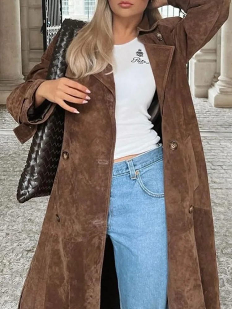 Elegant Suede Long Trench Coat Women Pocket Single Breasted Full Sleeve Brown Windbreaker 2025 Autumn Lady Street Outwears New
Elegant Suede Long Trench Coat Women Pocket Single Breasted Full Sleeve Brown Windbreaker 2025 Autumn Lady Street Outwears New