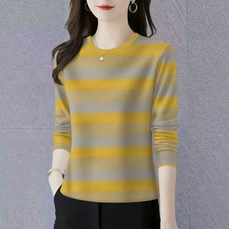 Slimming Fit Loose Long Sleeve round Neck Striped T-Shirt Women's Casual Wear Polyester Fiber Comfortable Breathable Top
Slimming Fit Loose Long Sleeve round Neck Striped T-Shirt Women's Casual Wear Polyester Fiber Comfortable Breathable Top