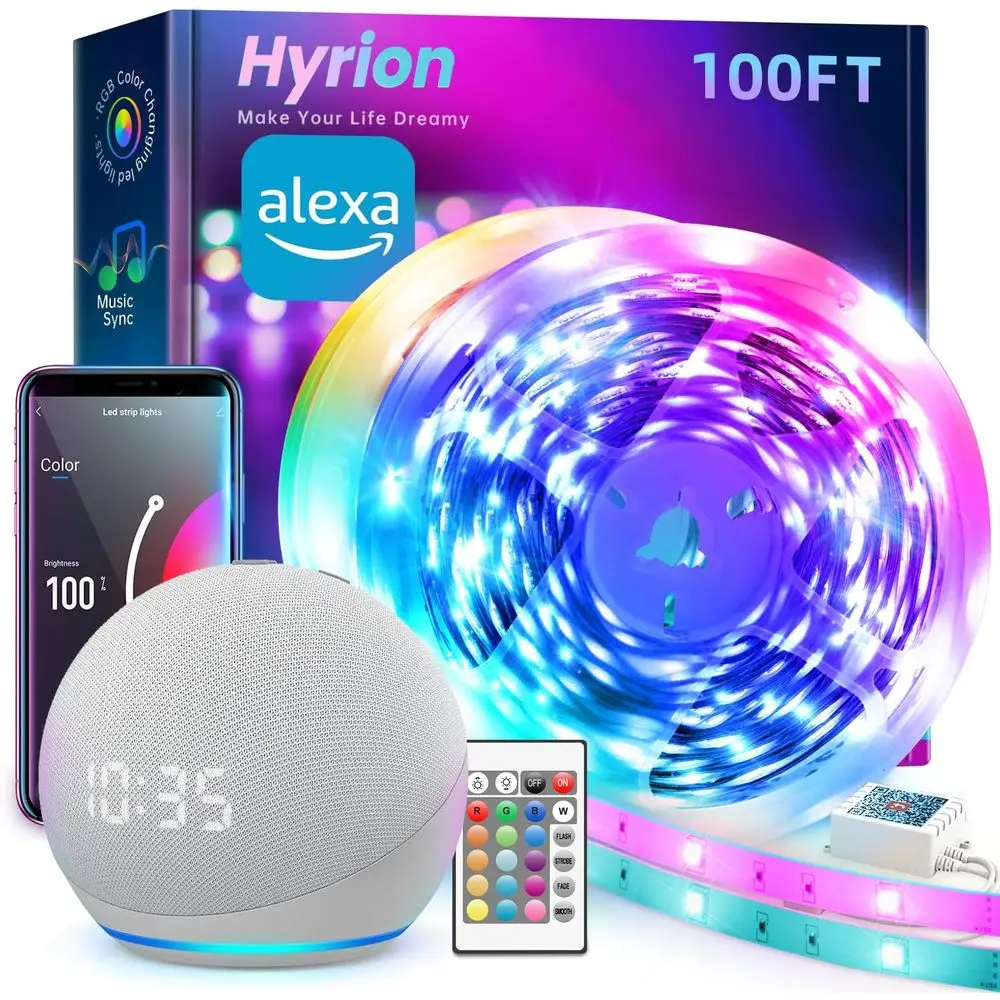 RGB LED Strip Lights, 100ft, 16M Colors, Compatible with Alexa & Assistant, App & Voice Control for Home Decor
RGB LED Strip Lights, 100ft, 16M Colors, Compatible with Alexa & Assistant, App & Voice Control for Home Decor