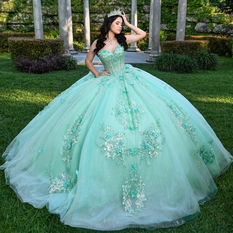 Mint Green Quinceanera Dresses Off Shoulder Ball Gown Sweet 16 Dress Applique Flower Beads Tull Birthday Party Vestidos 15 De
Mint Green Quinceanera Dresses Off Shoulder Ball Gown Sweet 16 Dress Applique Flower Beads Tull Birthday Party Vestidos 15 De