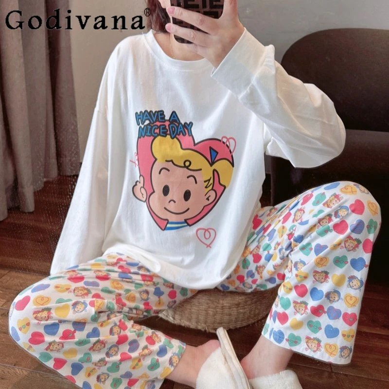 Japanese Style Cute Cartoon Pajamas for Women Spring Autumn Long Sleeve Pure Cotton Sleep Set Female Round Neck Homewear Suit
Japanese Style Cute Cartoon Pajamas for Women Spring Autumn Long Sleeve Pure Cotton Sleep Set Female Round Neck Homewear Suit