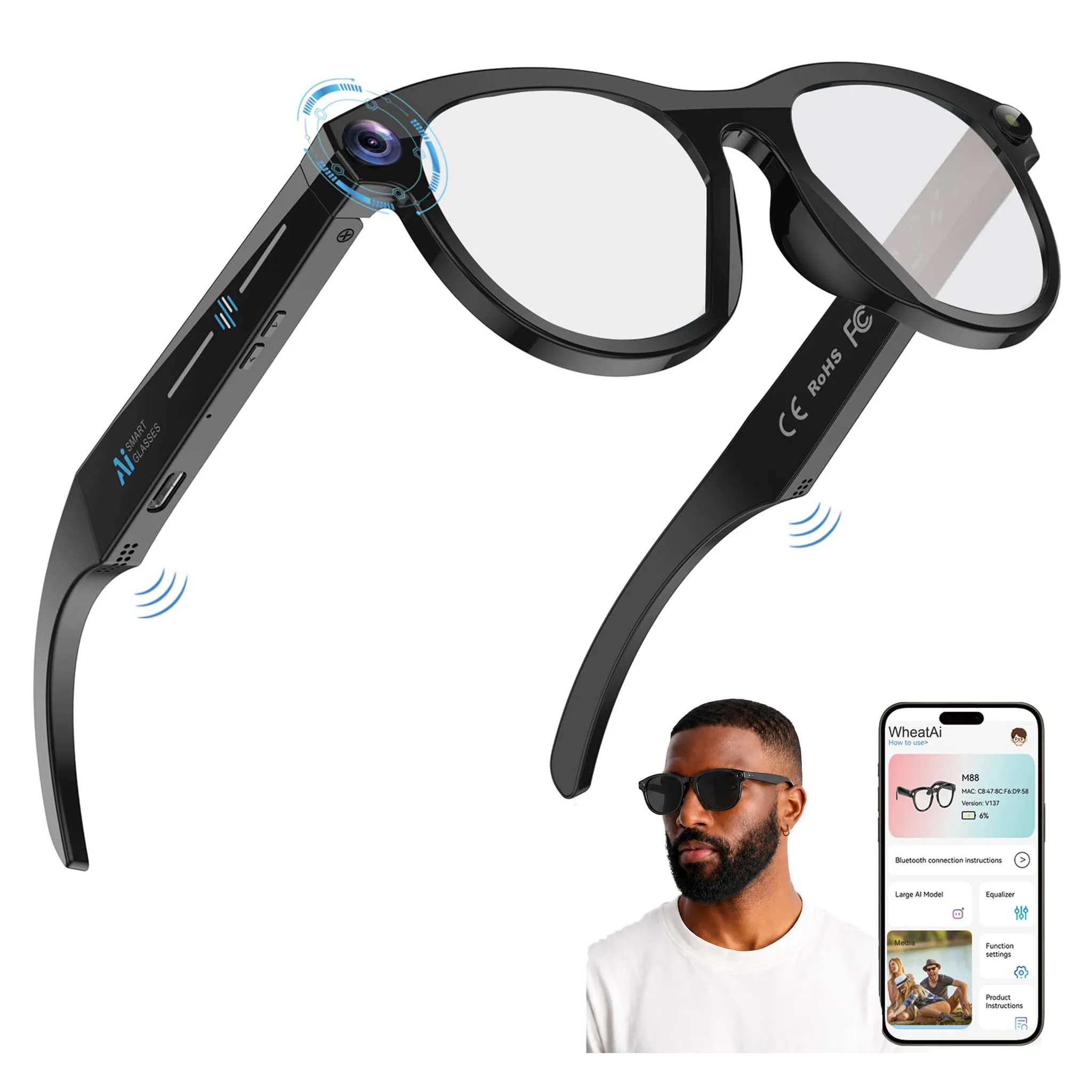 Ai Bluetooth Smart Glasses with Camera for Men Women 4k Video Photo Recording Real-Time Translation Sunglasses for Vlogging
Ai Bluetooth Smart Glasses with Camera for Men Women 4k Video Photo Recording Real-Time Translation Sunglasses for Vlogging