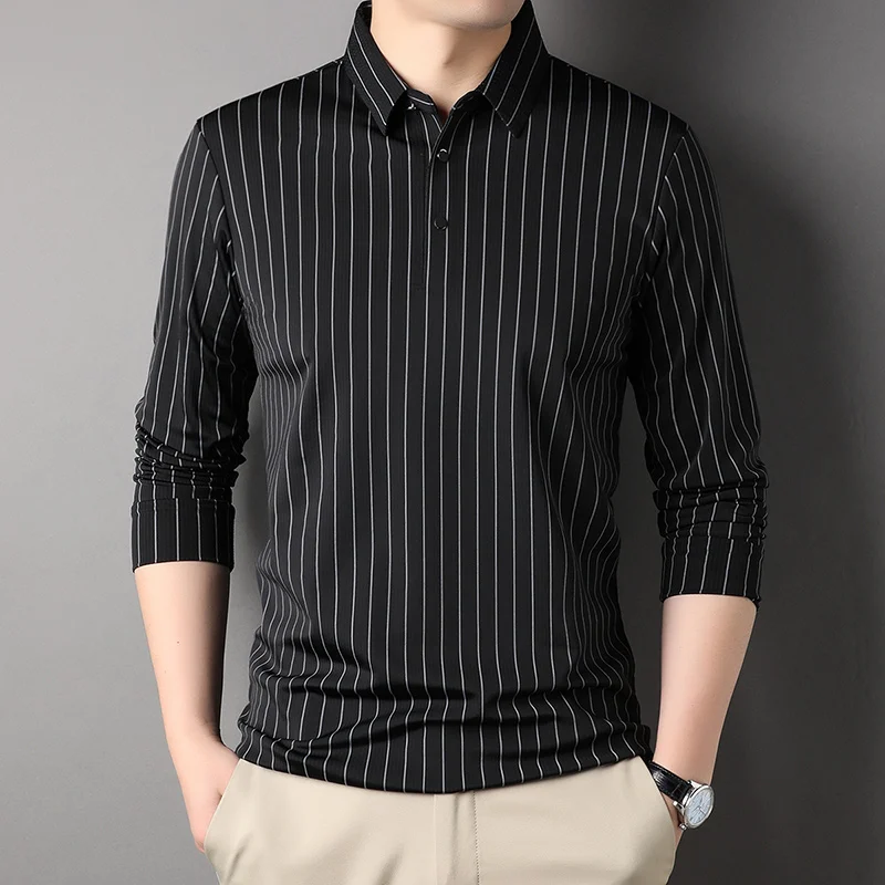 Long Sleeve Men's Polo Shirts High Quality Vertical Stripe Business Casual Spring Autumn Male Polo Shirts Simple Man Tees
Long Sleeve Men's Polo Shirts High Quality Vertical Stripe Business Casual Spring Autumn Male Polo Shirts Simple Man Tees
