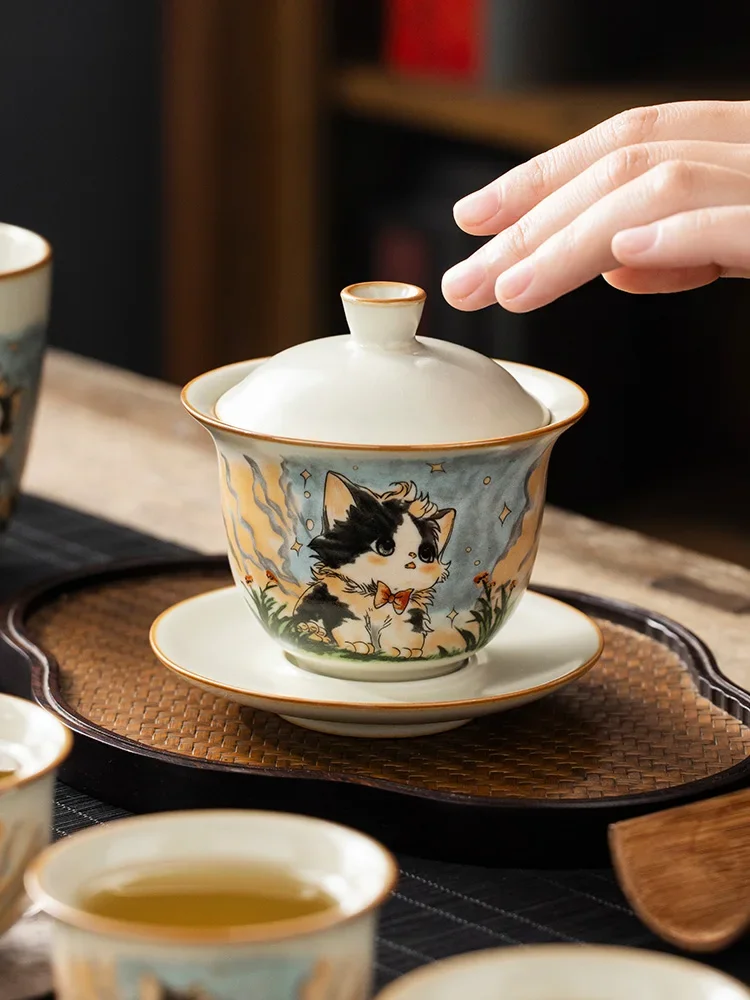 High-quality Retro Ru Kiln Cute Cat Tea Tureen Ceramic Sancai Cover Bowl Tea Maker Gaiwan Can Raise Kung Fu Teaware
High-quality Retro Ru Kiln Cute Cat Tea Tureen Ceramic Sancai Cover Bowl Tea Maker Gaiwan Can Raise Kung Fu Teaware