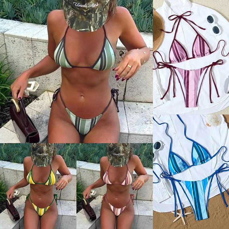 Woman 2026 Bikini Triangle Top Tie Side Bottom Striped Pattern Beachwear Swimwear Halter Neck High Cut Bottom Two Piece Swimsuit
Woman 2026 Bikini Triangle Top Tie Side Bottom Striped Pattern Beachwear Swimwear Halter Neck High Cut Bottom Two Piece Swimsuit