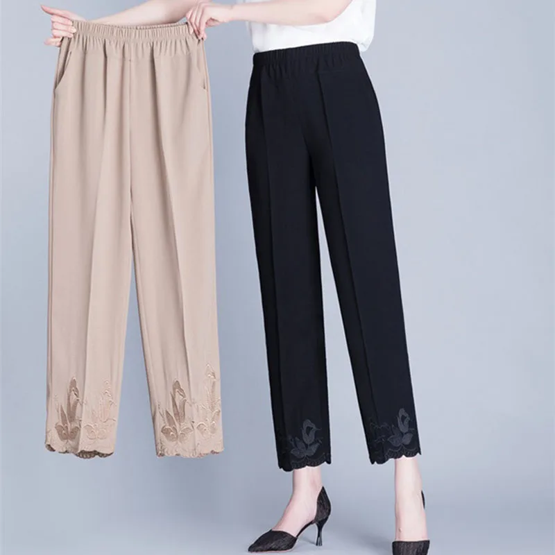 New Women Summer Pants Middle-Aged Thin Casual Pants Elastic High Waist Embroidered Straight Pants Chiffon Grandma Pants
New Women Summer Pants Middle-Aged Thin Casual Pants Elastic High Waist Embroidered Straight Pants Chiffon Grandma Pants