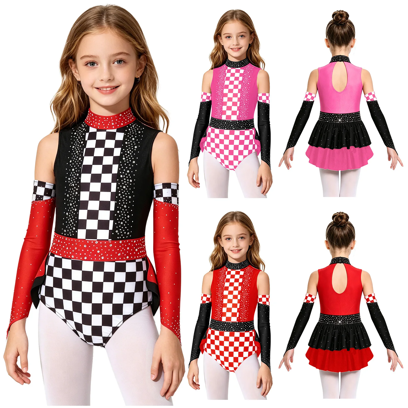 Girls Glitter Rhinestone Plaid Ice Skating Dance Bodysuit Sleeveless Back Cutout Ruffle Overlay Stretchy Shiny for Competition
Girls Glitter Rhinestone Plaid Ice Skating Dance Bodysuit Sleeveless Back Cutout Ruffle Overlay Stretchy Shiny for Competition
