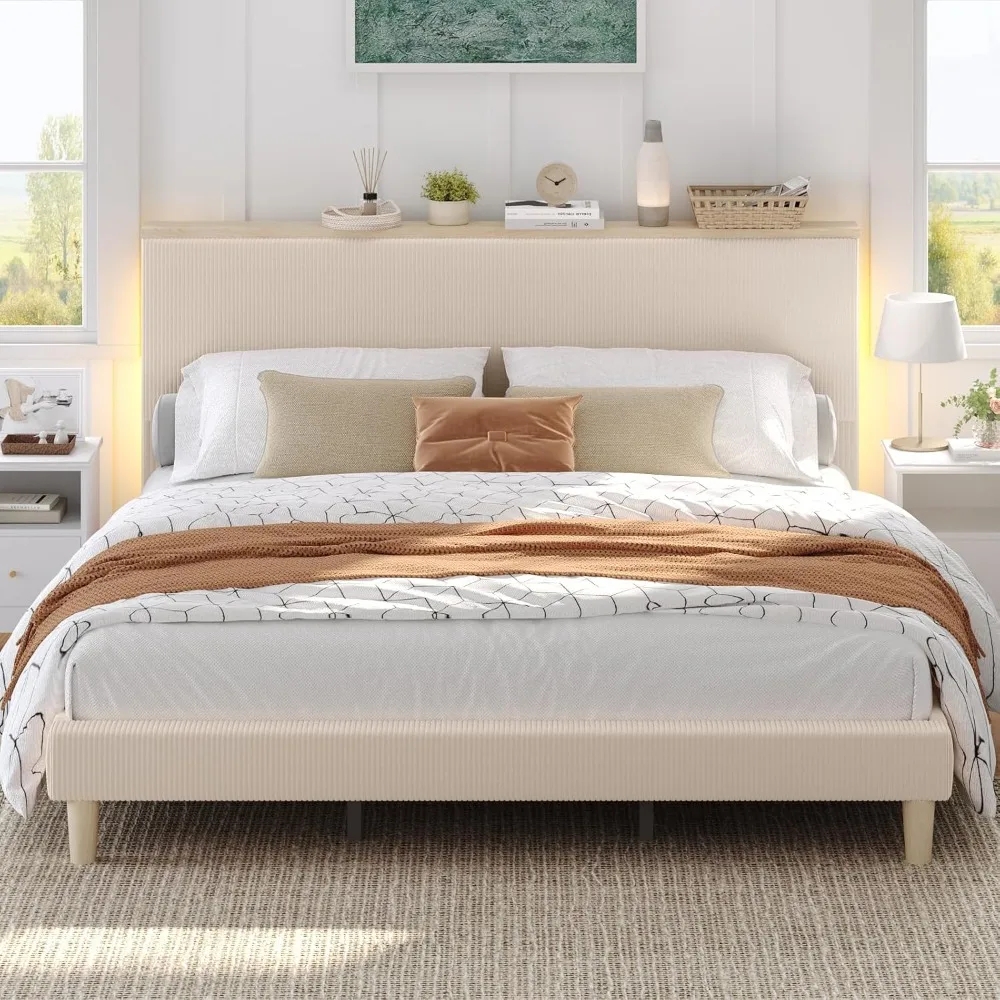 Bestier Queen Corduroy Upholstered Bed Frame with Adjustable Vertical Channel Headboard, LED Platform Bed with Storage Shelf, So
Bestier Queen Corduroy Upholstered Bed Frame with Adjustable Vertical Channel Headboard, LED Platform Bed with Storage Shelf, So